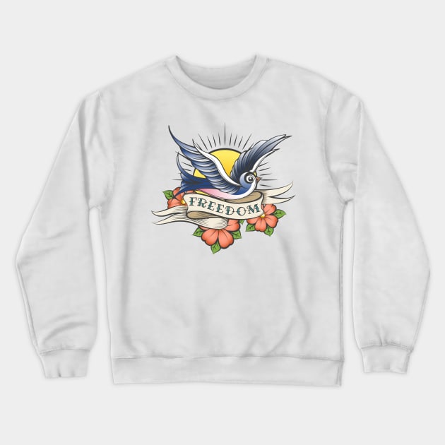 Old School Tattoo with Bird and Wording Freedom Crewneck Sweatshirt by devaleta